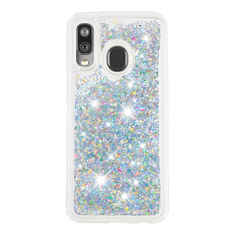 Liquid Glitter Powder Quicksand Shockproof TPU Phone Case for Samsung Galaxy A40 - Silver-2
