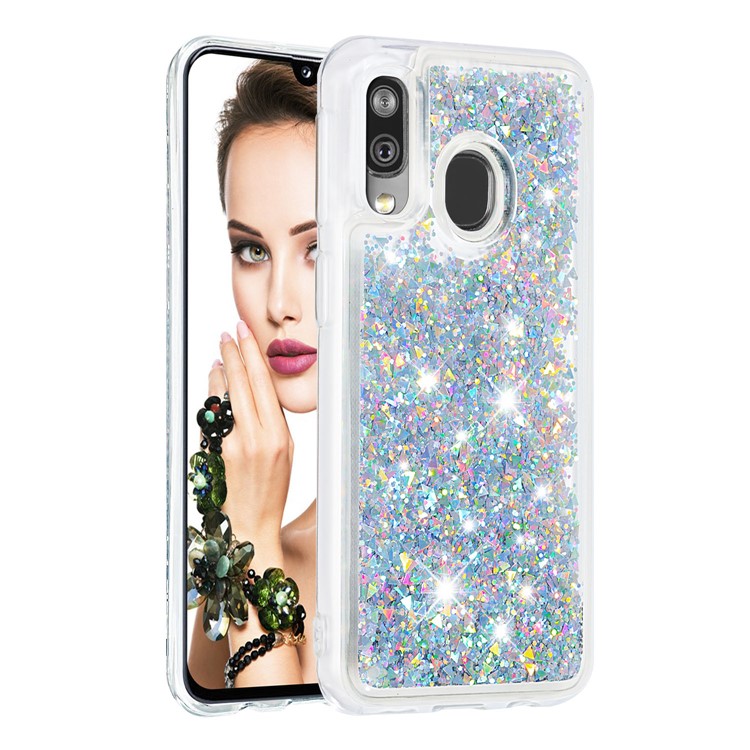 Liquid Glitter Powder Quicksand Shockproof TPU Phone Case for Samsung Galaxy A40 - Silver-3
