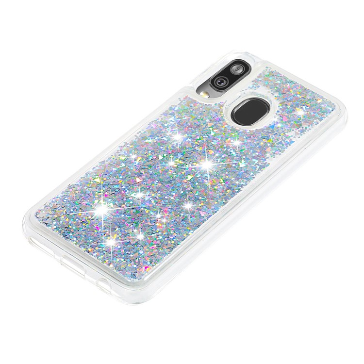 Liquid Glitter Powder Quicksand Shockproof TPU Phone Case for Samsung Galaxy A40 - Silver-6
