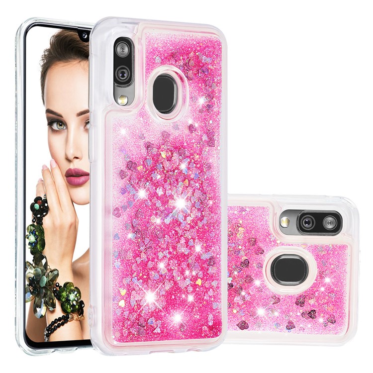 Liquid Glitter Powder Quicksand Shockproof TPU Phone Case for Samsung Galaxy A40 - Pink-1