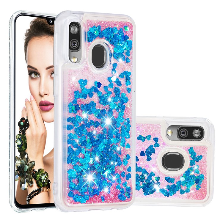 Liquid Glitter Powder Quicksand Shockproof TPU Phone Case for Samsung Galaxy A40 - Blue-1