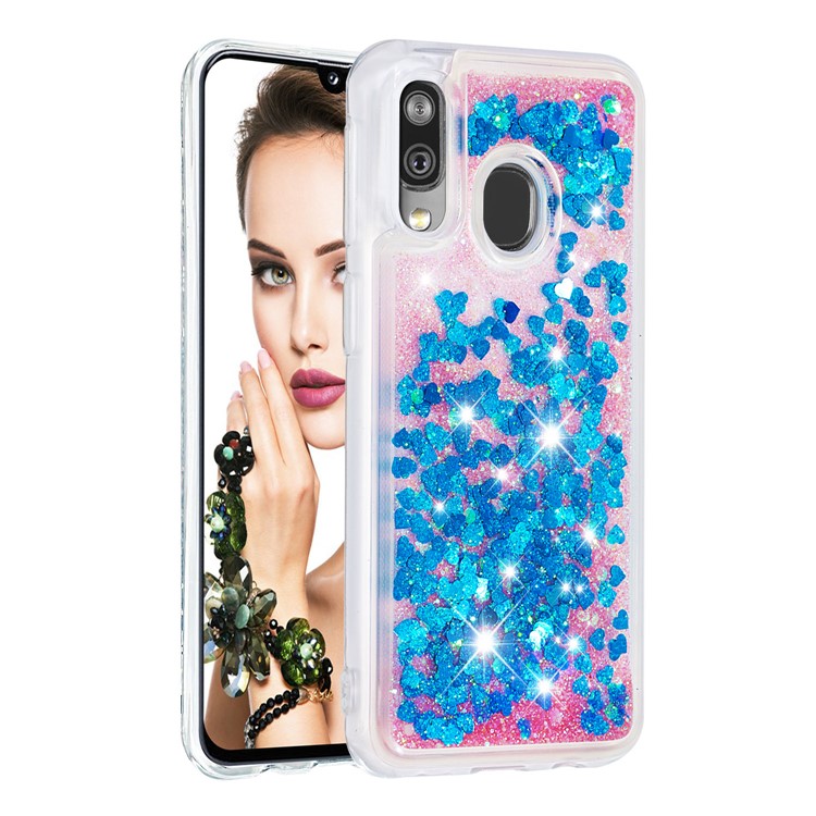 Liquid Glitter Powder Quicksand Shockproof TPU Phone Case for Samsung Galaxy A40 - Blue-3