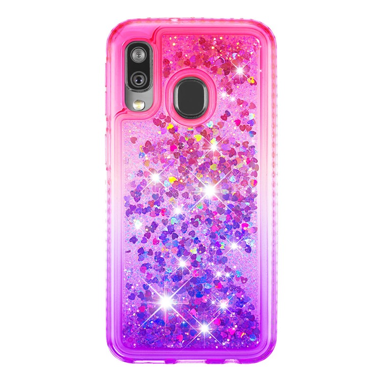 Rhinestone Decor Gradient Glitter Powder Quicksand TPU Case for Samsung Galaxy A40 - Red/Purple-2