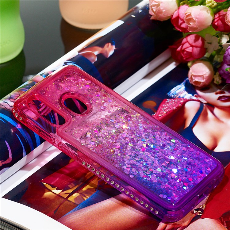 Rhinestone Decor Gradient Glitter Powder Quicksand TPU Case for Samsung Galaxy A40 - Red/Purple-5