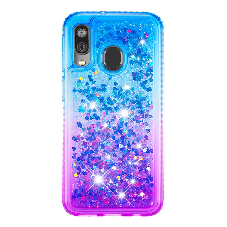 Rhinestone Decor Gradient Glitter Powder Quicksand TPU Case for Samsung Galaxy A40 - Blue/Purple-2