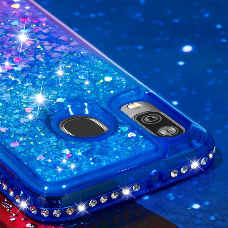 Rhinestone Decor Gradient Glitter Powder Quicksand TPU Case for Samsung Galaxy A40 - Blue/Purple-3