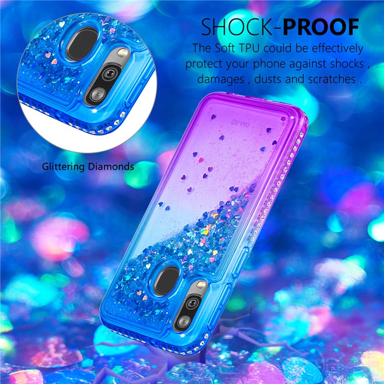Rhinestone Decor Gradient Glitter Powder Quicksand TPU Case for Samsung Galaxy A40 - Blue/Purple-4