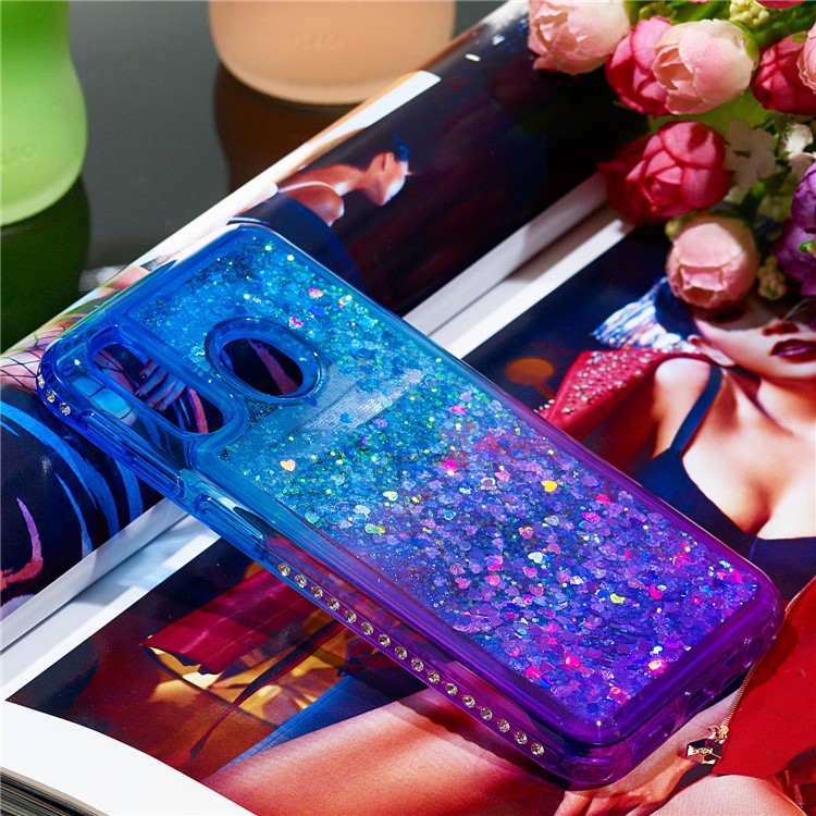 Rhinestone Decor Gradient Glitter Powder Quicksand TPU Case for Samsung Galaxy A40 - Blue/Purple-5
