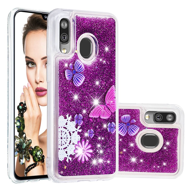Patterned Quicksand TPU Shockproof Shell for Samsung Galaxy A40 - Butterfly-1