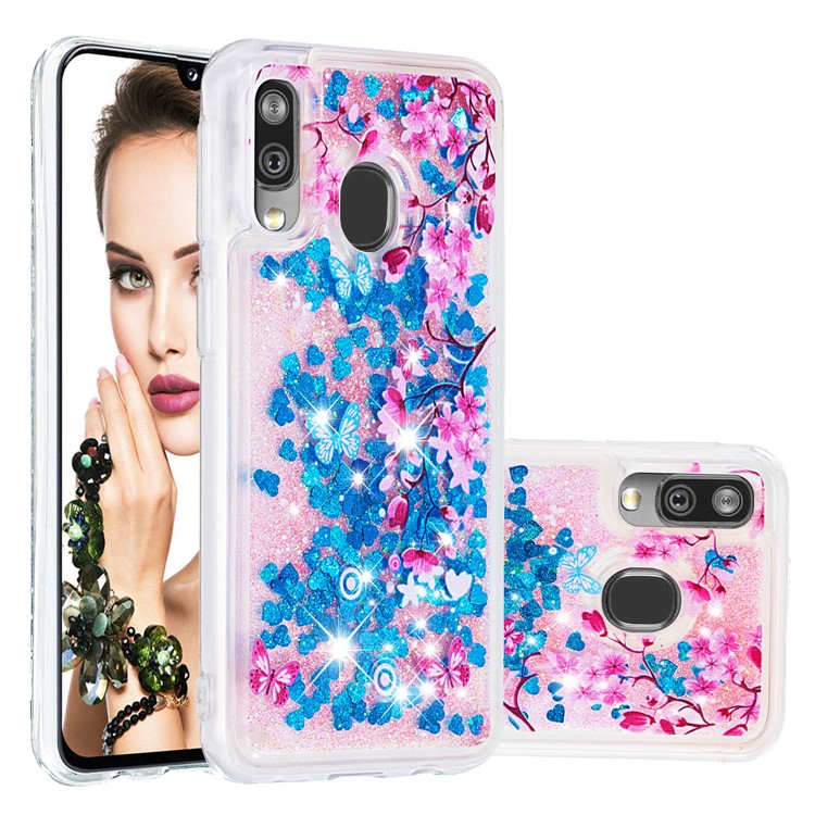 Patterned Quicksand TPU Shockproof Shell for Samsung Galaxy A40 - Plum Blossom-1
