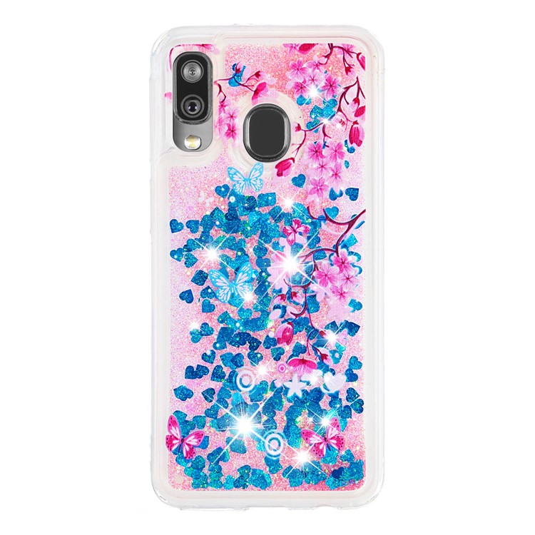 Patterned Quicksand TPU Shockproof Shell for Samsung Galaxy A40 - Plum Blossom-2