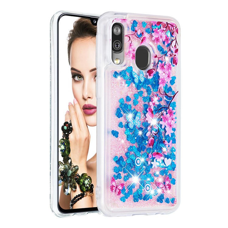 Patterned Quicksand TPU Shockproof Shell for Samsung Galaxy A40 - Plum Blossom-3