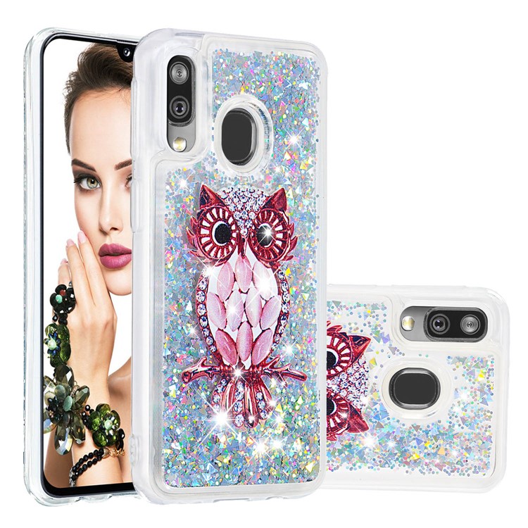Patterned Quicksand TPU Shockproof Shell for Samsung Galaxy A40 - Owl-1