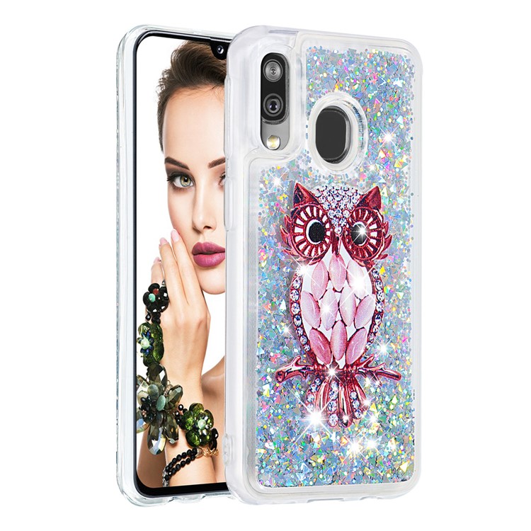Patterned Quicksand TPU Shockproof Shell for Samsung Galaxy A40 - Owl-3