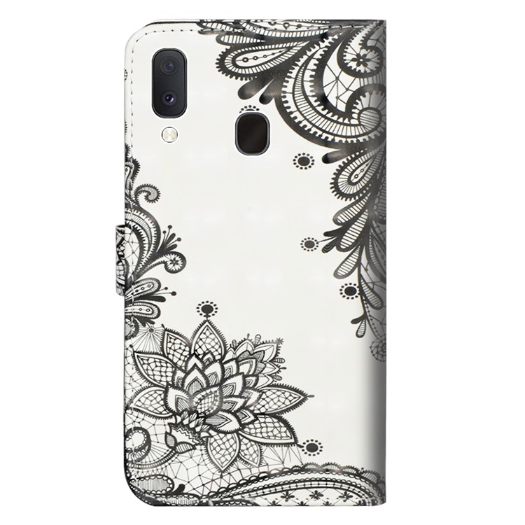 Light Spot Decor Patterned Leather Wallet Phone Cover for Samsung Galaxy A10e - Black Flower-3
