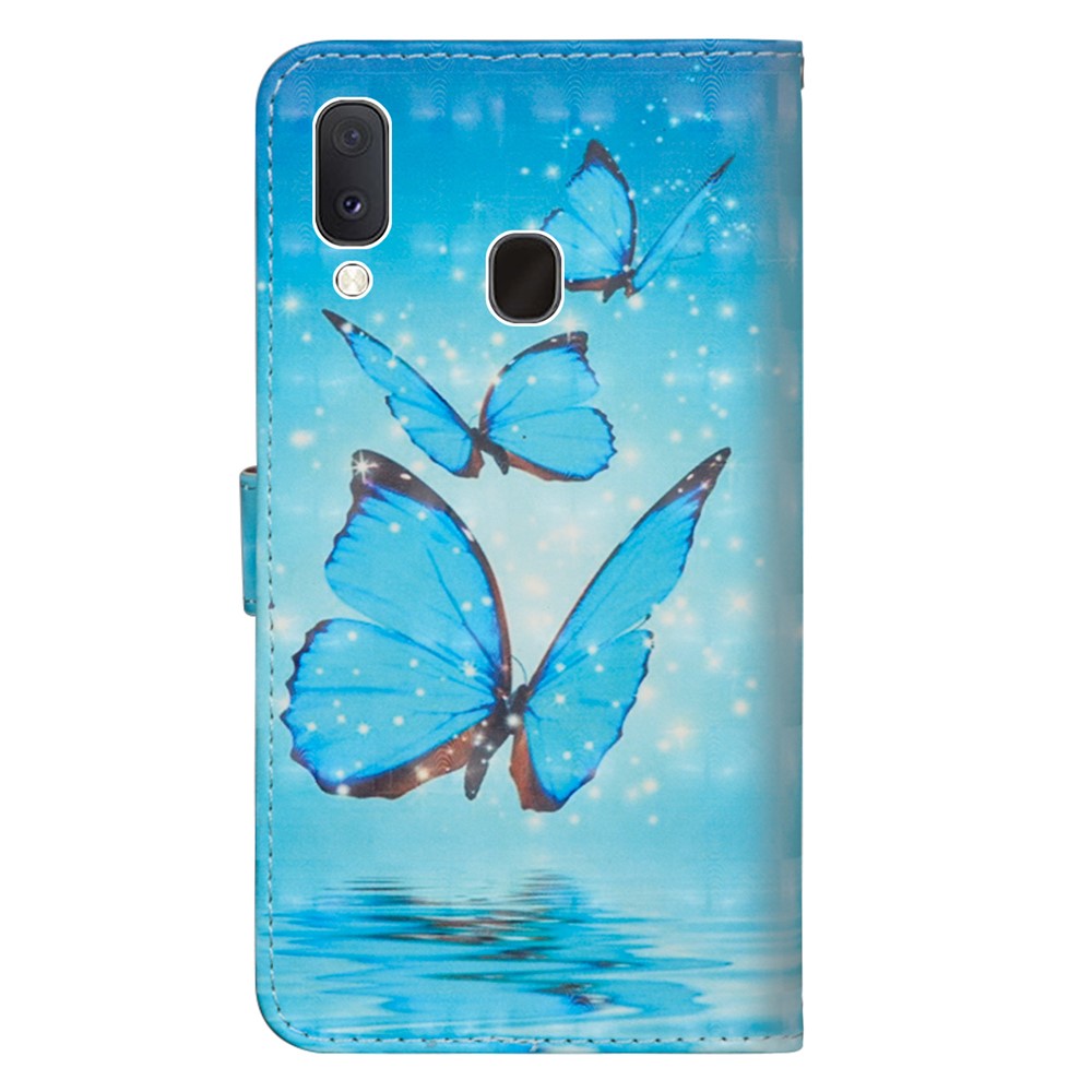 Light Spot Decor Patterned Leather Wallet Phone Cover for Samsung Galaxy A10e - Blue Butterfly-3