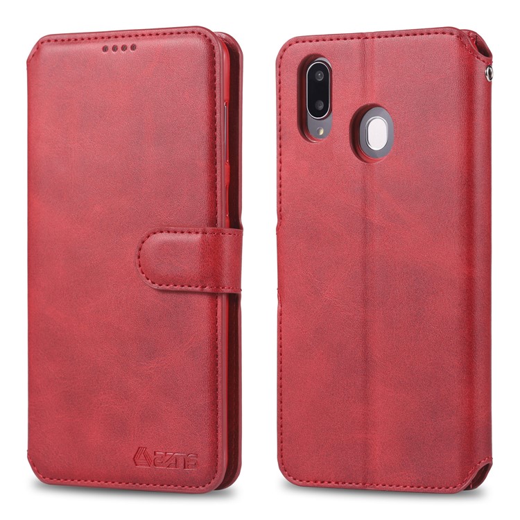 AZNS Wallet Leather Stand Case for Samsung Galaxy M20 - Red-1