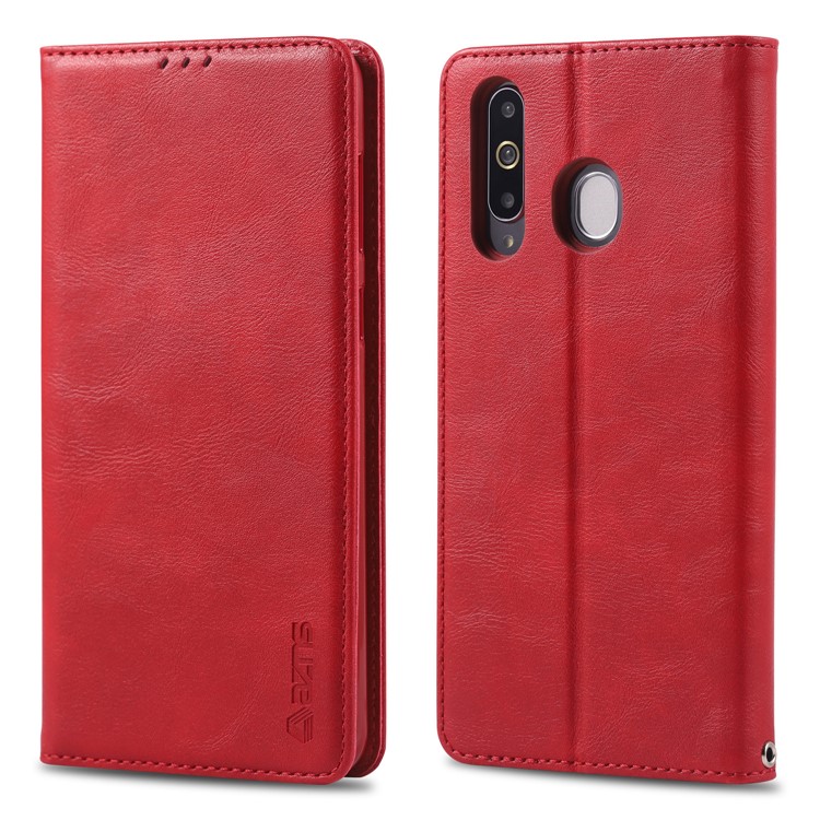 AZNS Retro Style PU Leather Card Holder Case for Samsung Galaxy M30/A40s - Red-1