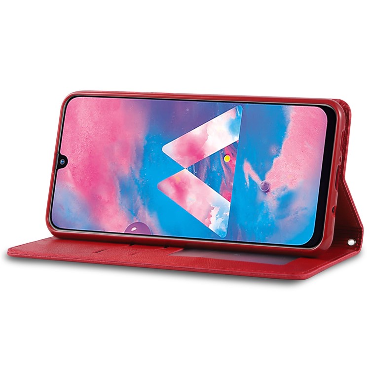 AZNS Retro Style PU Leather Card Holder Case for Samsung Galaxy M30/A40s - Red-4
