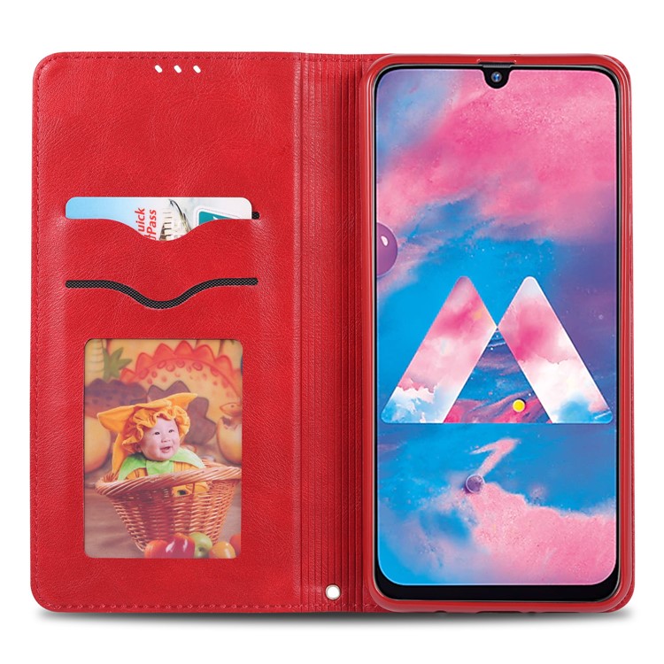 AZNS Retro Style PU Leather Card Holder Case for Samsung Galaxy M30/A40s - Red-6