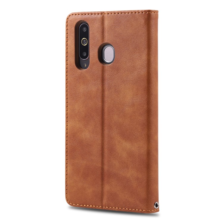 AZNS Retro Style PU Leather Card Holder Case for Samsung Galaxy M30/A40s - Brown-3