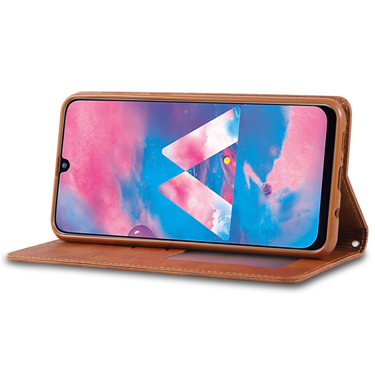 AZNS Retro Style PU Leather Card Holder Case for Samsung Galaxy M30/A40s - Brown-4