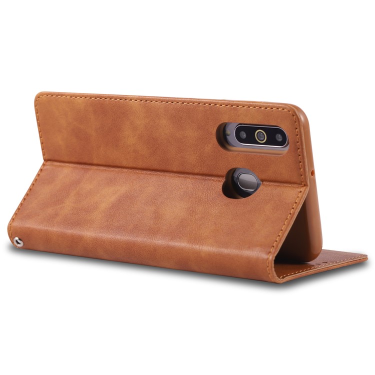 AZNS Retro Style PU Leather Card Holder Case for Samsung Galaxy M30/A40s - Brown-5