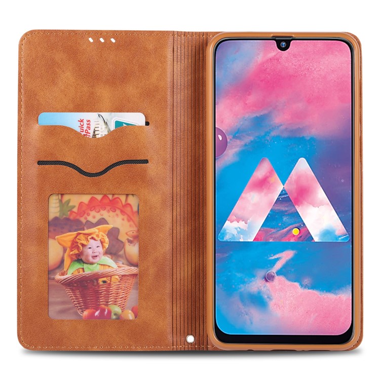 AZNS Retro Style PU Leather Card Holder Case for Samsung Galaxy M30/A40s - Brown-6