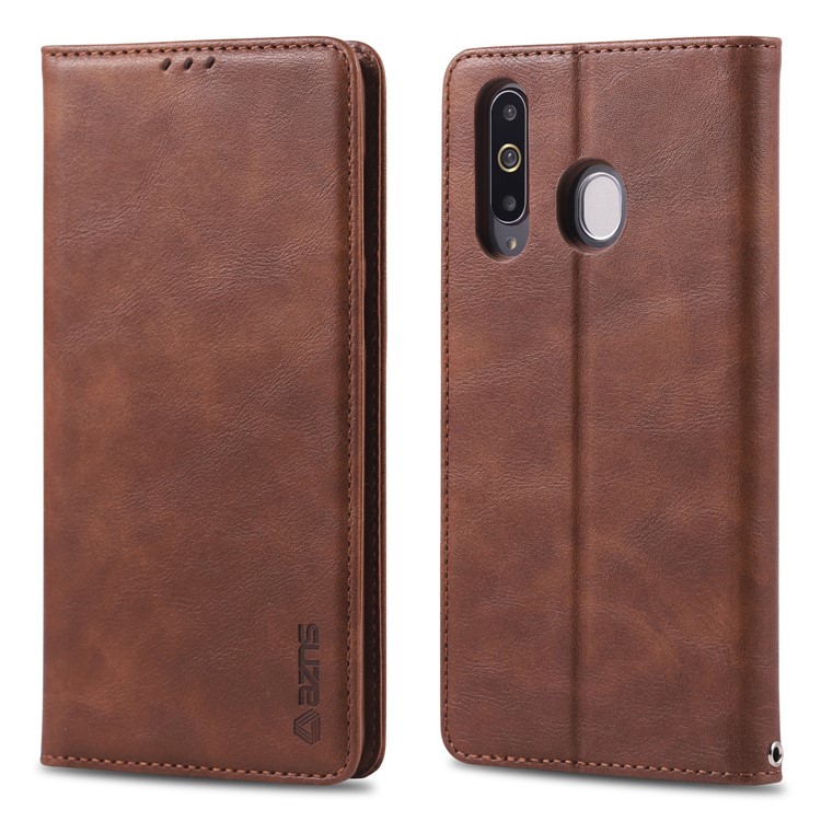 AZNS Retro Style PU Leather Card Holder Case for Samsung Galaxy M30/A40s - Coffee-1