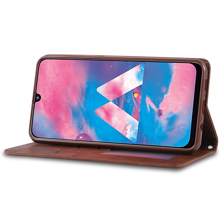 AZNS Retro Style PU Leather Card Holder Case for Samsung Galaxy M30/A40s - Coffee-4
