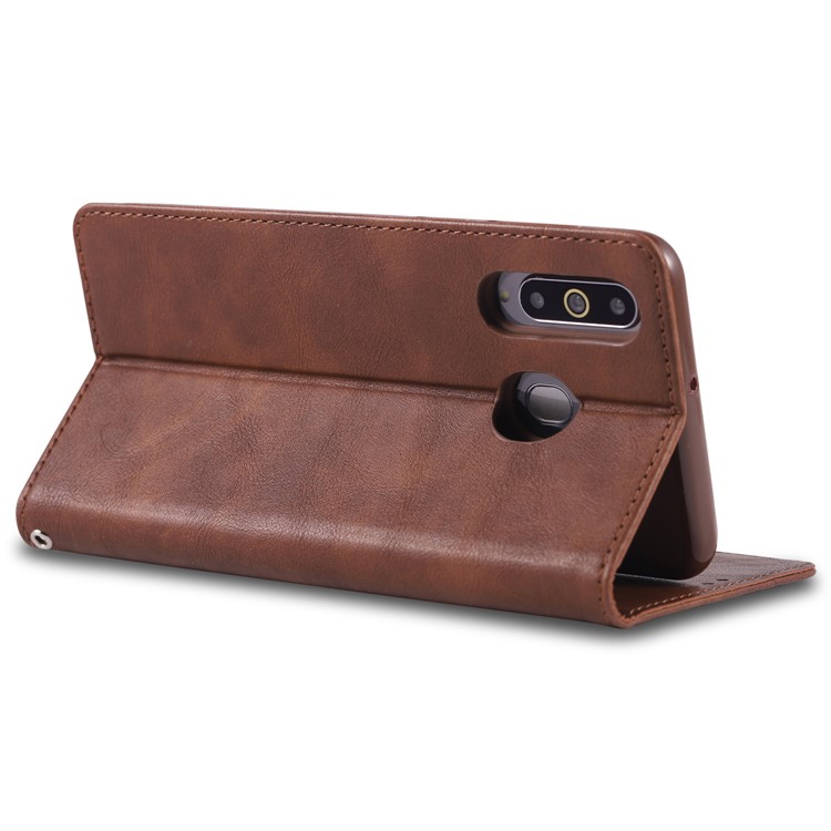 AZNS Retro Style PU Leather Card Holder Case for Samsung Galaxy M30/A40s - Coffee-5