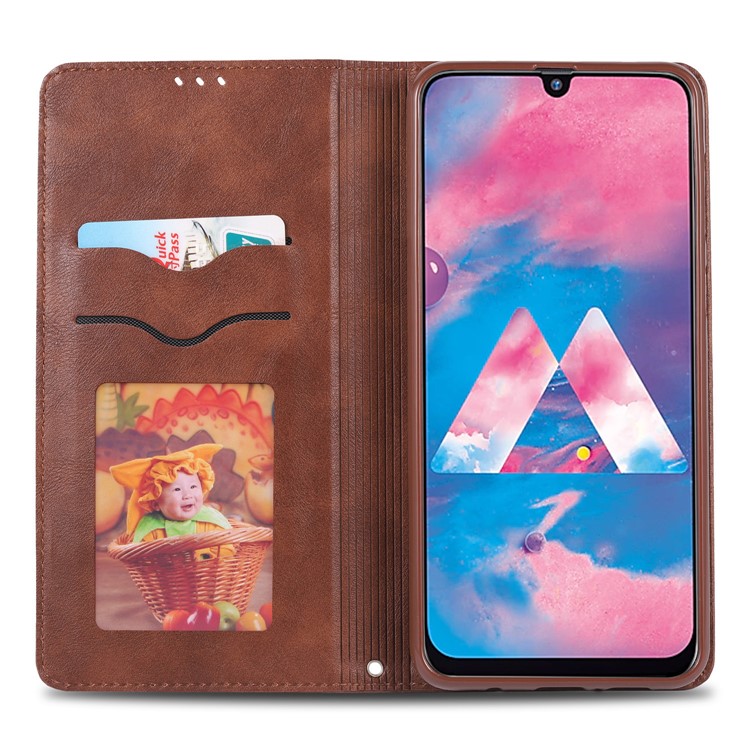 AZNS Retro Style PU Leather Card Holder Case for Samsung Galaxy M30/A40s - Coffee-6
