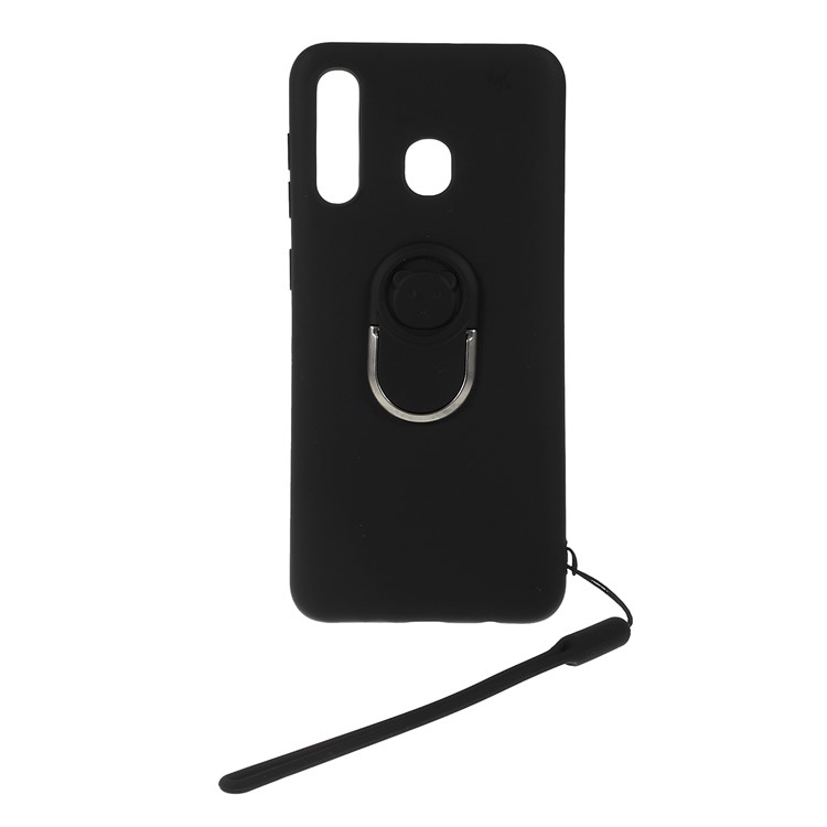 Liquid Silicone Phone Cover with Strap for Samsung Galaxy A30 - Black-1
