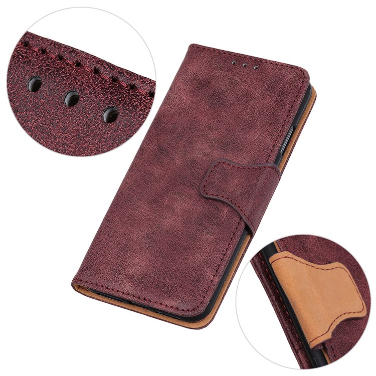 Vintage Style Leather Wallet Case for Samsung Galaxy Note10 Pro - Wine Red-7