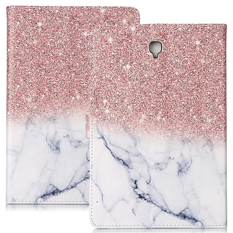 Pattern Printing Wallet Stand Flip Leather Tablet Case for Samsung Galaxy Tab S4 10.5 SM-T830/T835/T837 - Glittery Element and White Marble Grain-2