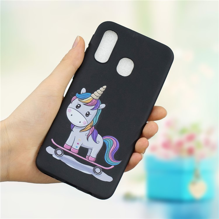 Pattern Printing Matte Soft TPU Phone Cover for Samsung Galaxy A40 - Cute Unicorn-1