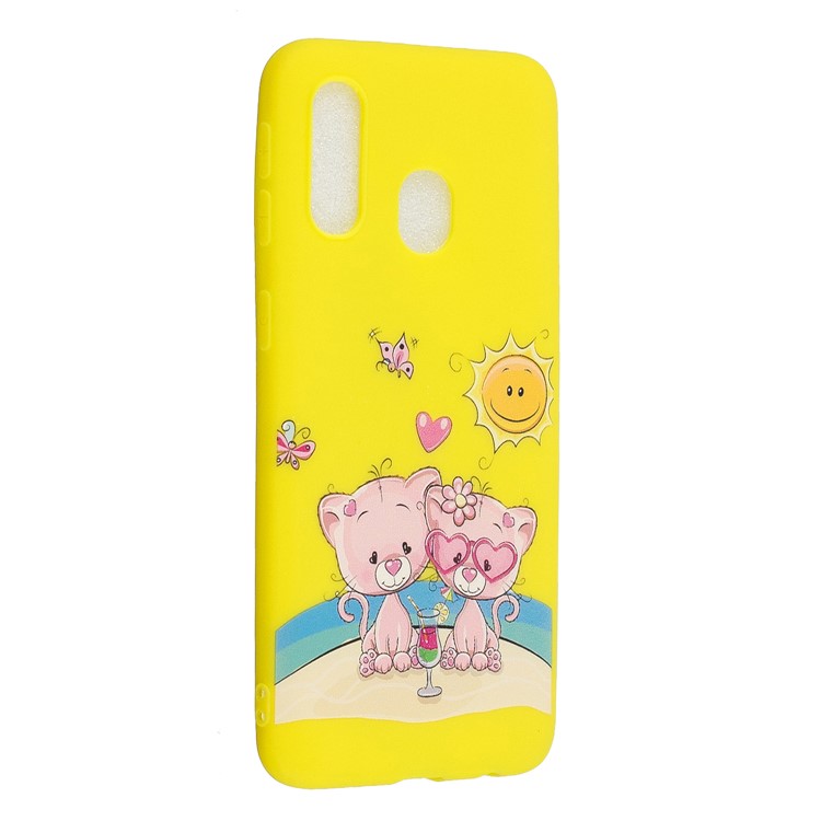 Pattern Printing Matte Soft TPU Phone Cover for Samsung Galaxy A40 - Couple Cartoon Cats-2