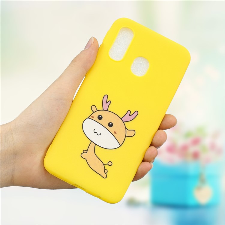 Pattern Printing Matte Soft TPU Phone Cover for Samsung Galaxy A40 - Cartoon Elk-1