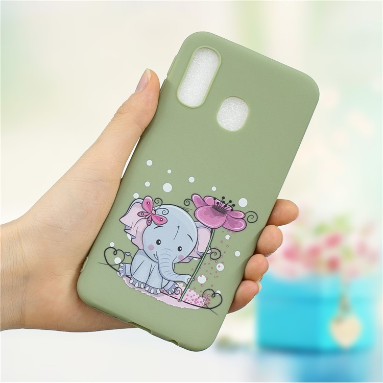 Pattern Printing Matte Soft TPU Phone Cover for Samsung Galaxy A40 - Cute Elephant-1
