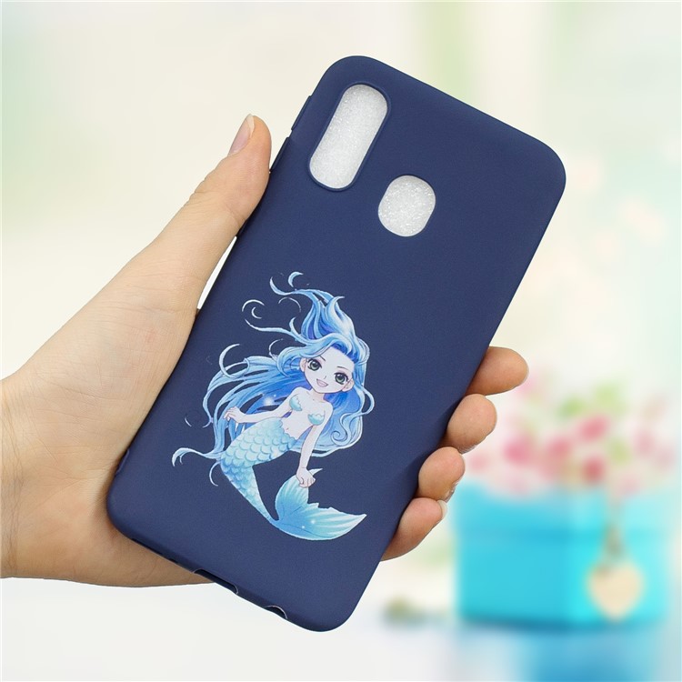 Pattern Printing Matte Soft TPU Phone Cover for Samsung Galaxy A40 - Mermaid-1