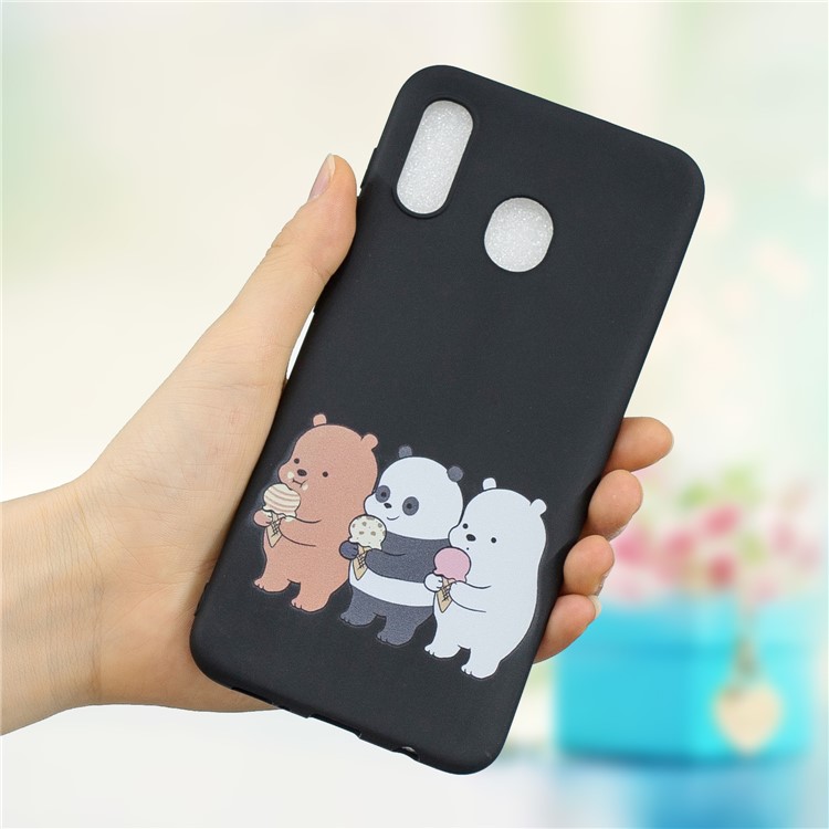Pattern Printing Matte Soft TPU Phone Cover for Samsung Galaxy A30/A20 - Bear and Panda-1