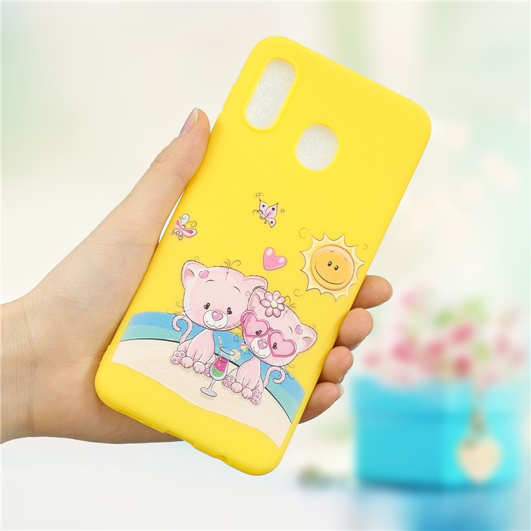 Pattern Printing Matte Soft TPU Phone Cover for Samsung Galaxy A30/A20 - Cartoon Couple Cats-1