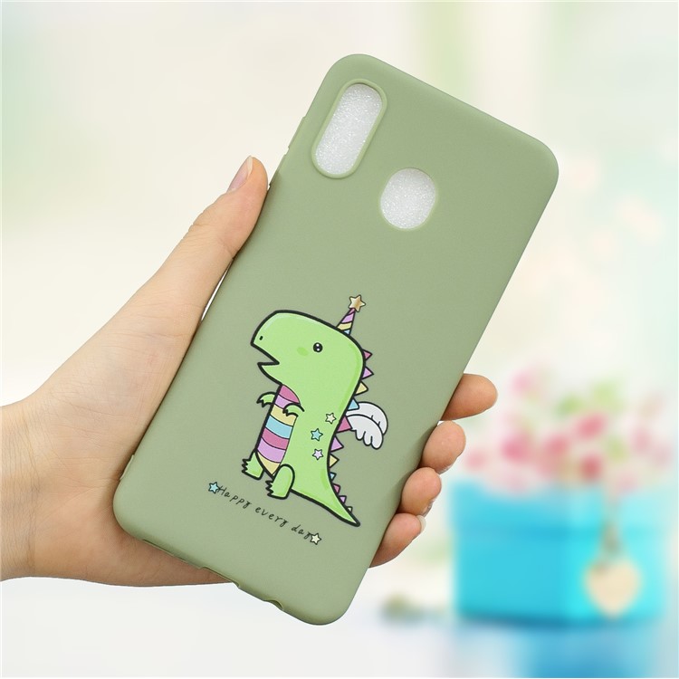 Pattern Printing Matte Soft TPU Phone Cover for Samsung Galaxy A30/A20 - Cartoon Dinosaur-1