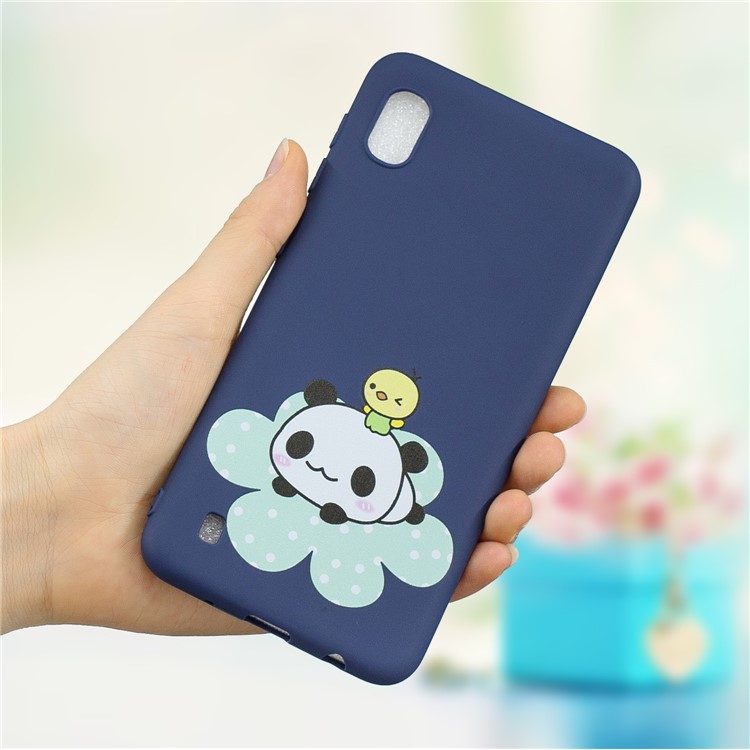 Pattern Printing Anti-fingerprint Matte TPU Phone Shell for Samsung Galaxy A10 - Blue / Panda-1