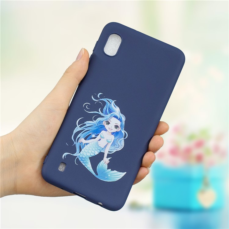 Pattern Printing Anti-fingerprint Matte TPU Phone Shell for Samsung Galaxy A10 - Blue / Mermaid-1