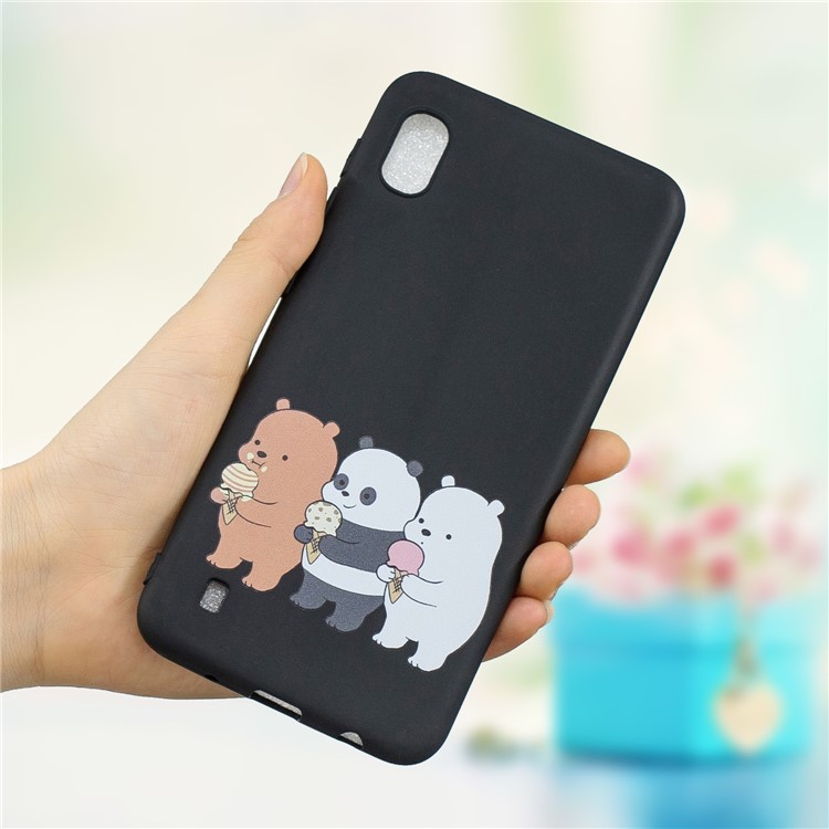 Pattern Printing Anti-fingerprint Matte TPU Phone Shell for Samsung Galaxy A10 - Black / Bears and Panda-1