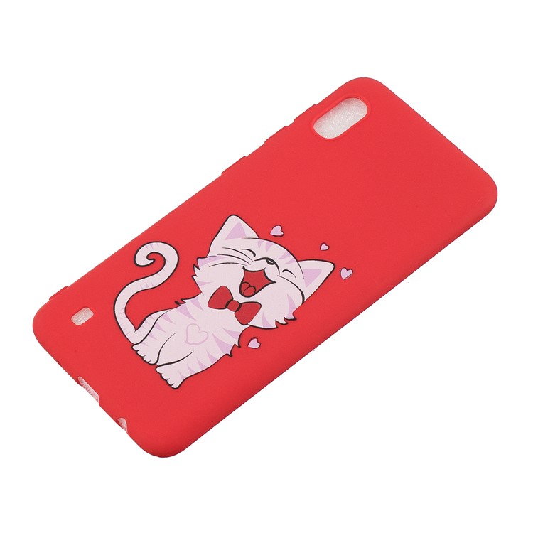 Pattern Printing Anti-fingerprint Matte TPU Phone Shell for Samsung Galaxy A10 - Red / Smiling Cat-3