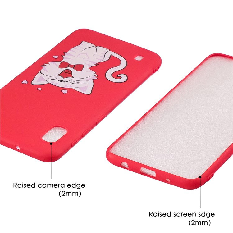 Pattern Printing Anti-fingerprint Matte TPU Phone Shell for Samsung Galaxy A10 - Red / Smiling Cat-5
