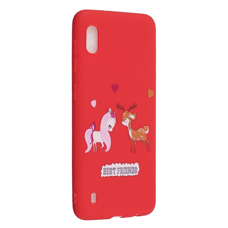 Pattern Printing Anti-fingerprint Matte TPU Phone Shell for Samsung Galaxy A10 - Red / Unicorn and Elk-2