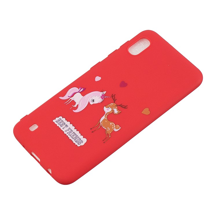 Pattern Printing Anti-fingerprint Matte TPU Phone Shell for Samsung Galaxy A10 - Red / Unicorn and Elk-3